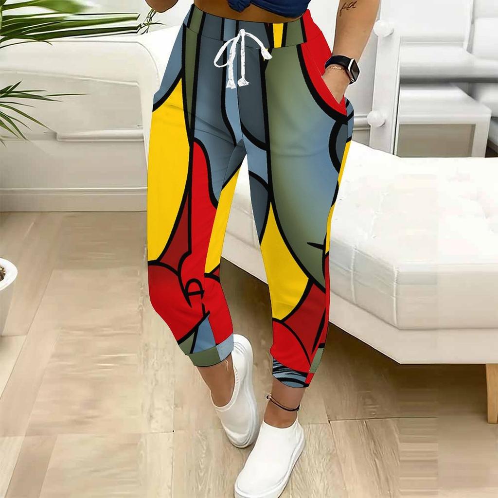 Summer Ladies Cashew Paisley Printed Sweatpants Loose Fit Drawstring Joggers Elastic Cuff Daily Casual Pants