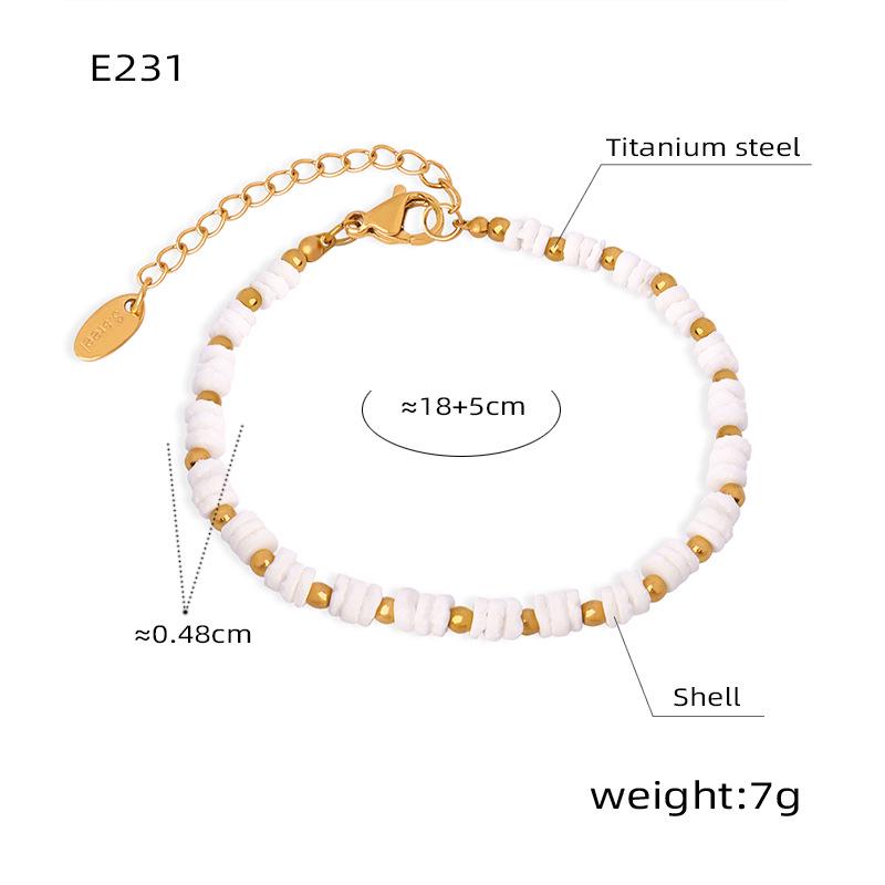 Modern Handmade Beaded White Shell Bracelet with Gold Titanium Steel Beads