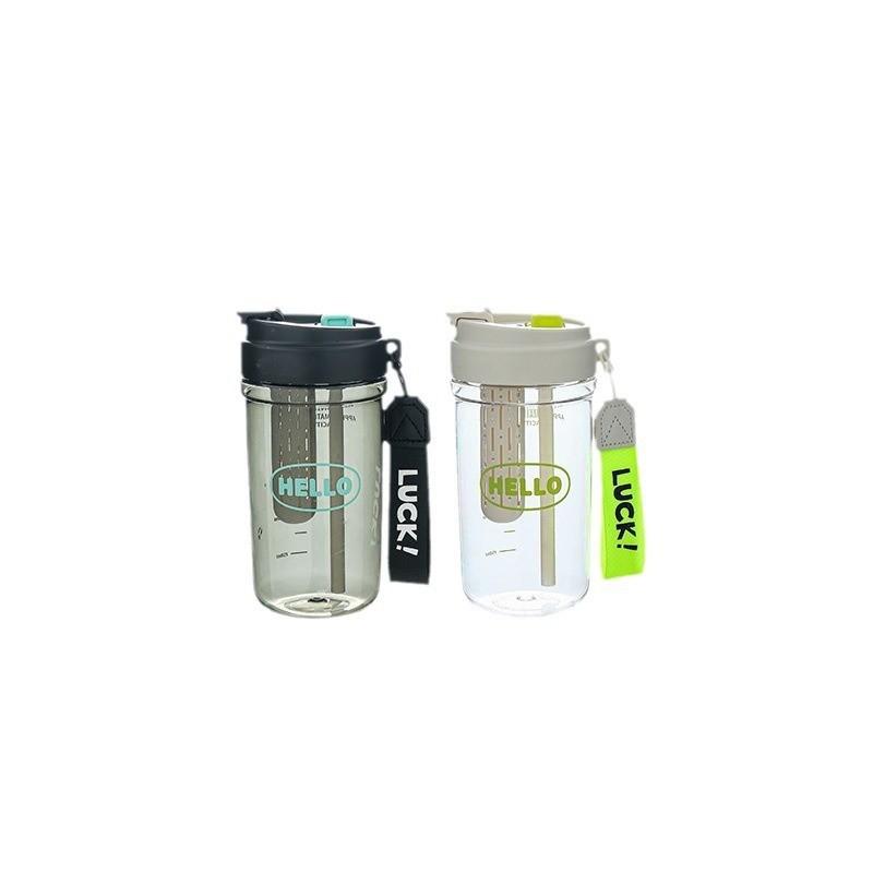 Water bottleTritan Plastic Double Drink Coffee Cup Outdoor Portable Rope Student Tea Separation Straw Cup Portable