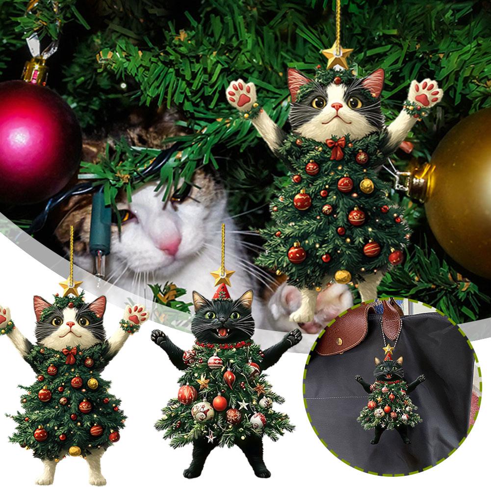 1PCS Christmas Tree Pendants 2D Acrylic Cute Cat Hanging Ornaments For Wall Xmas Tree Decorations Party Supplies New Year G D5S3
