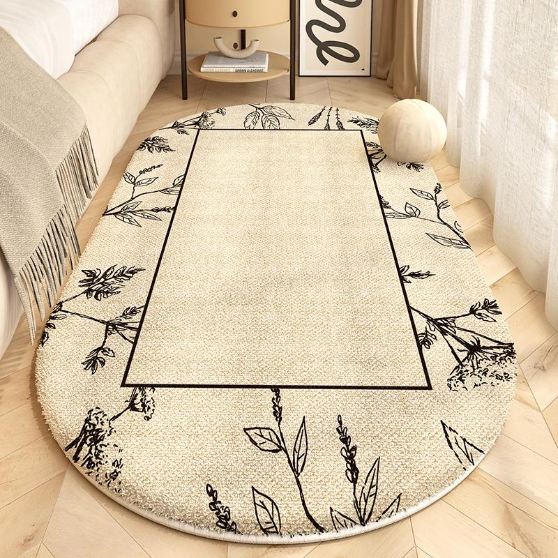 Retro Style Bedroom Decoration Plush Carpet Oval Bedside Rug Fluffy Soft Carpets for Living Room Home Washable Thicken Floor Mat