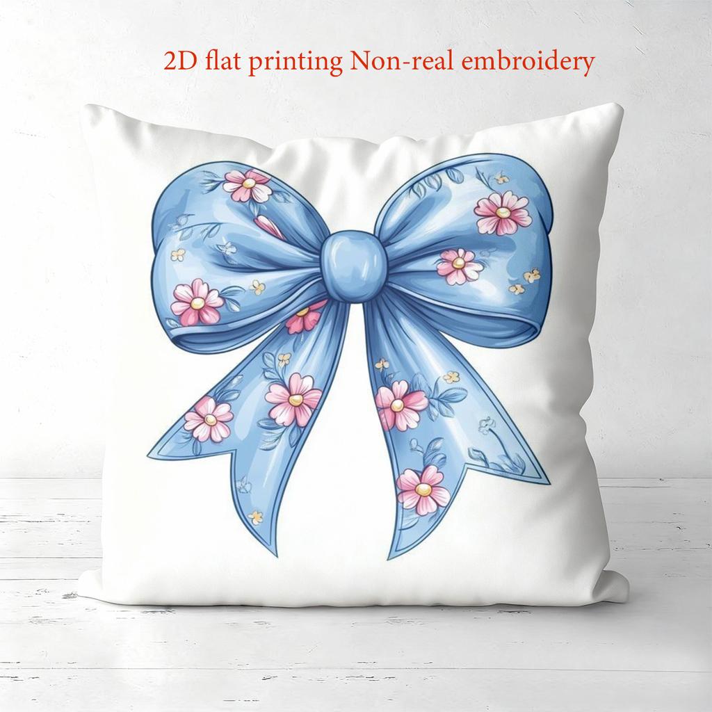 1 Pieces Blue Bow Floral Printed Pillowcase 2D Flat Polyester pillowcase, sofa decorative cushion cov Headboard Pillow