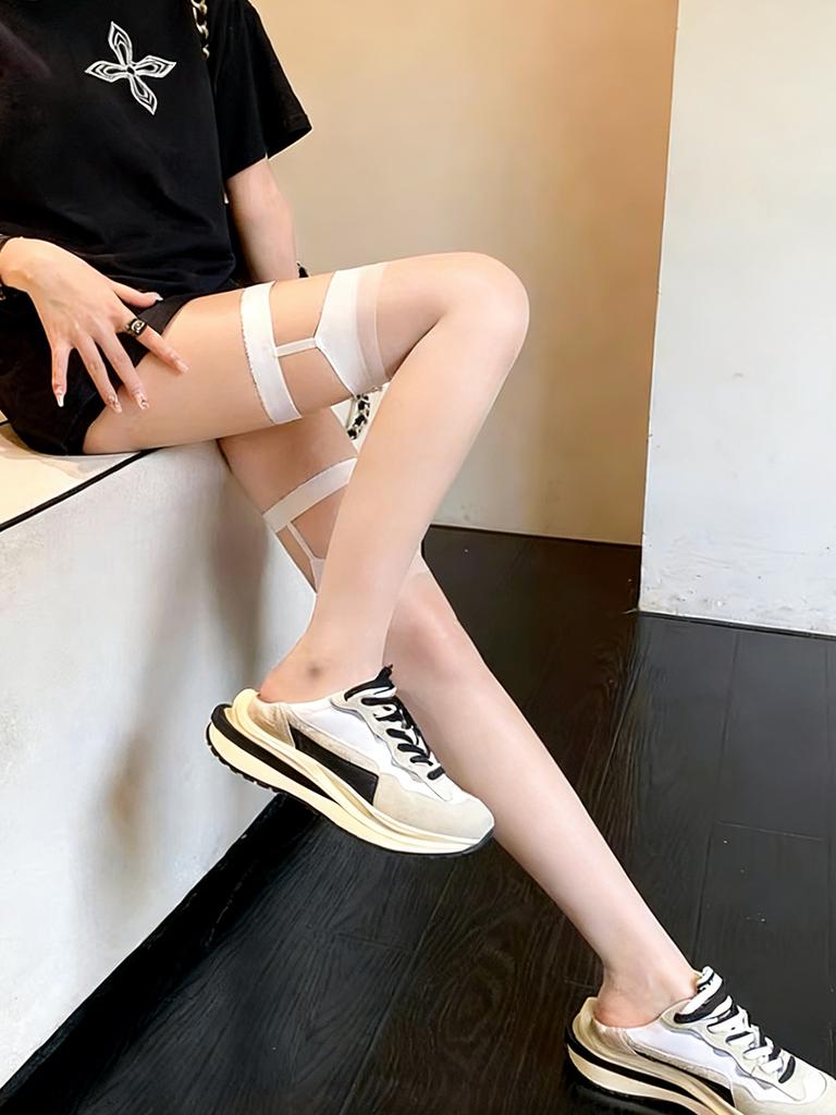 1 Pair Sexy Thigh-High Socks For Women, Thin Pure Desire Style Jk Thigh Socks With Garter Belt, Suitable For Jk Uniforms/Daily