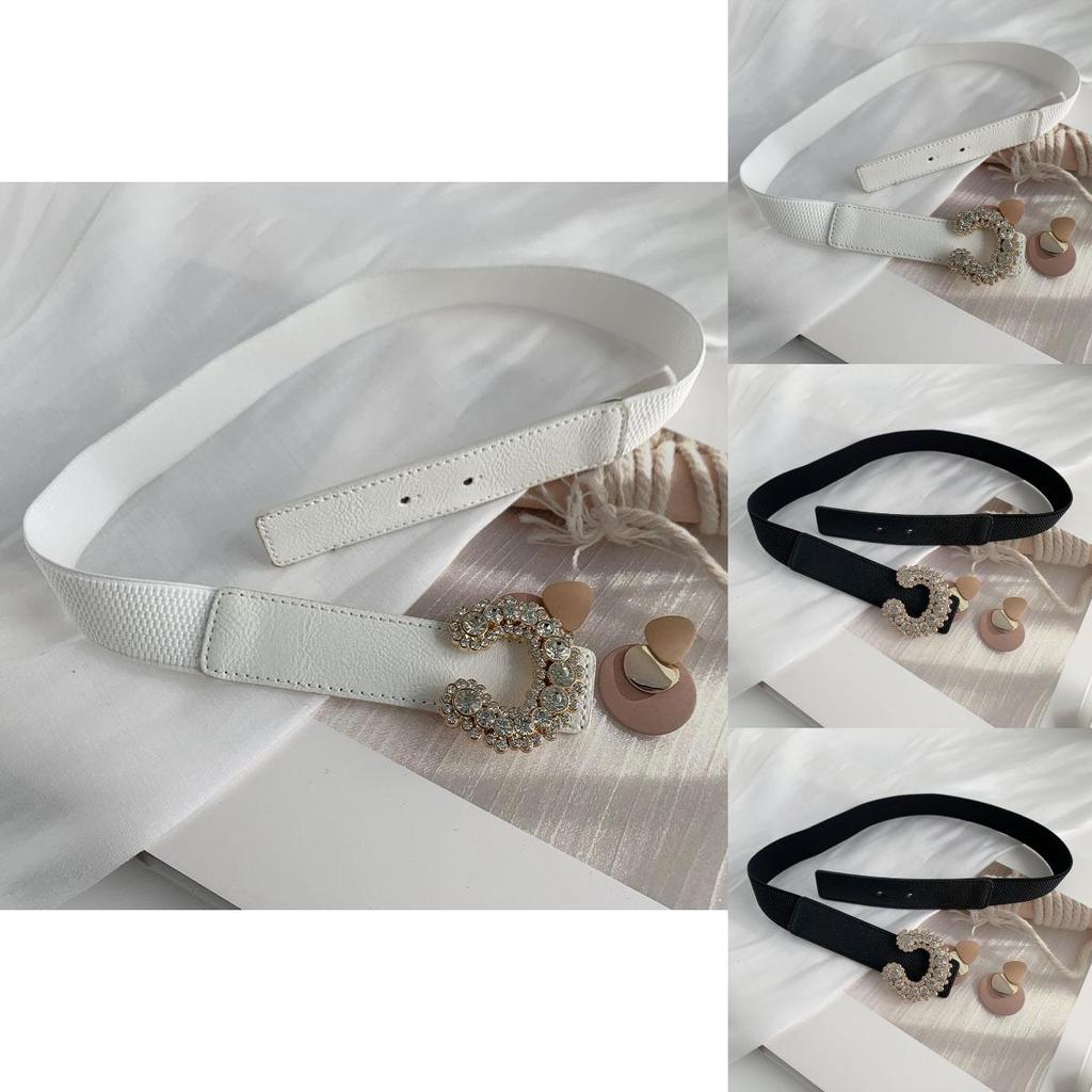 Womens Fashionable Faux Leather Elastic Waist Belt With Eyecatching Rhinestone Design
