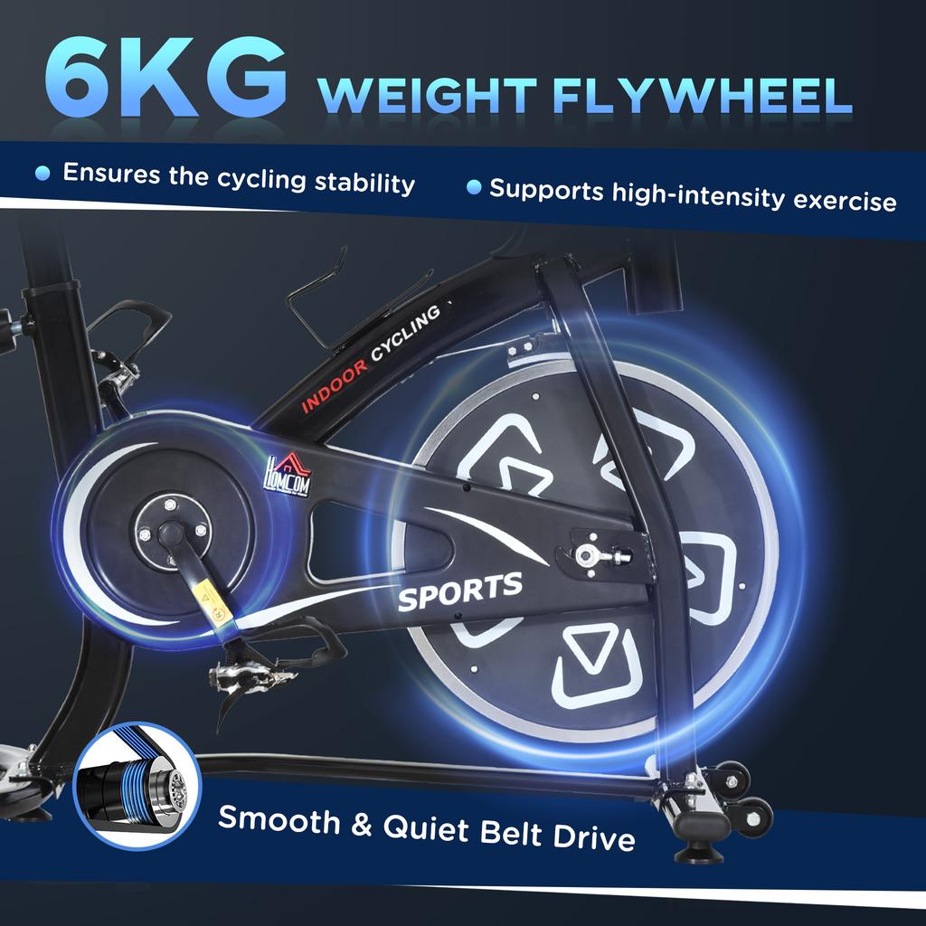 Indoor Stationary Exercise Bike 6kg Flywheel Fitness Cardio Workout Bike Trainer for Home Gym w/ Adjustable Resistance LCD Monitor Pad and Bottle