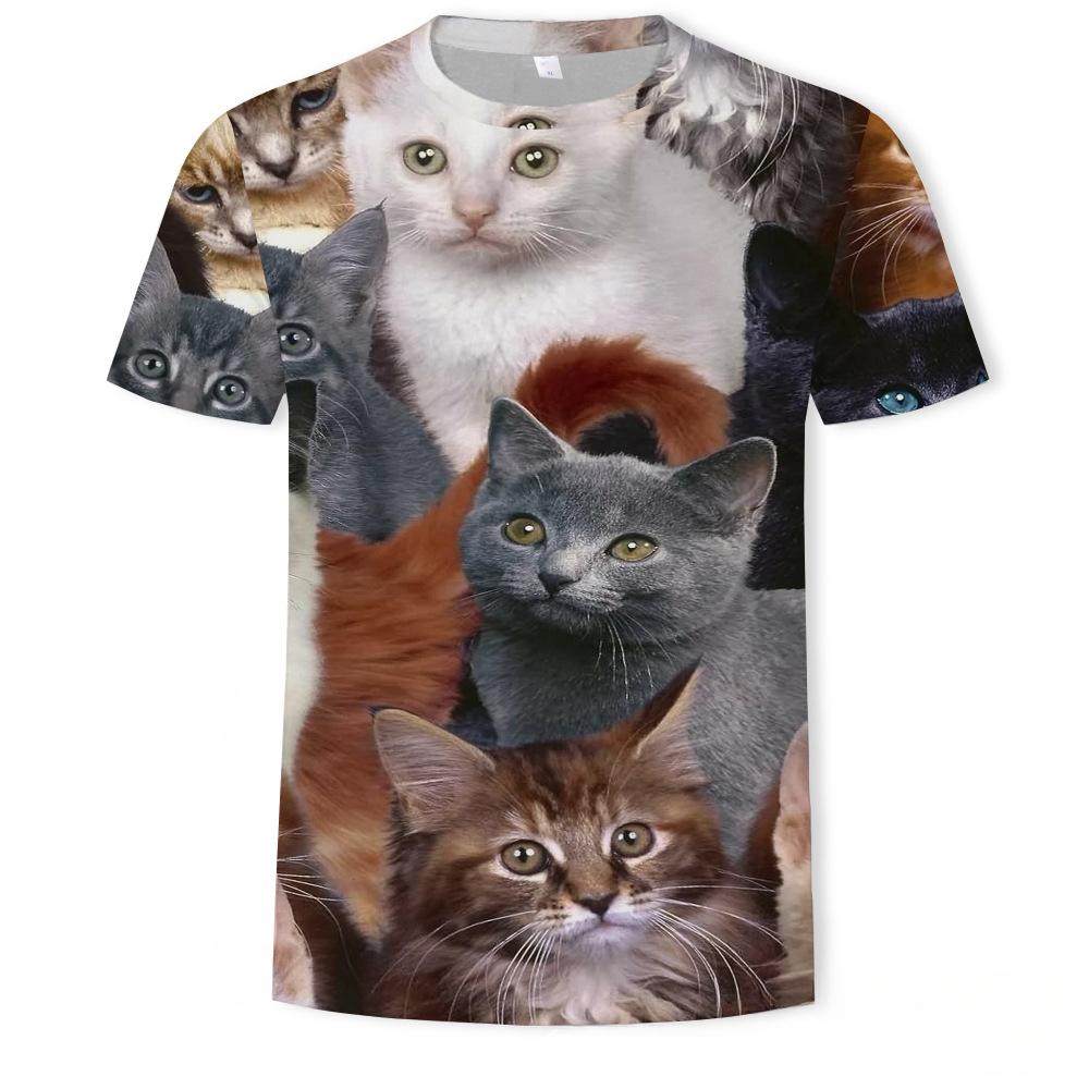 Summer Round Neck 3D Cute Cat Print Top Fashionable Casual Short Sleeved Men's T-shirts
