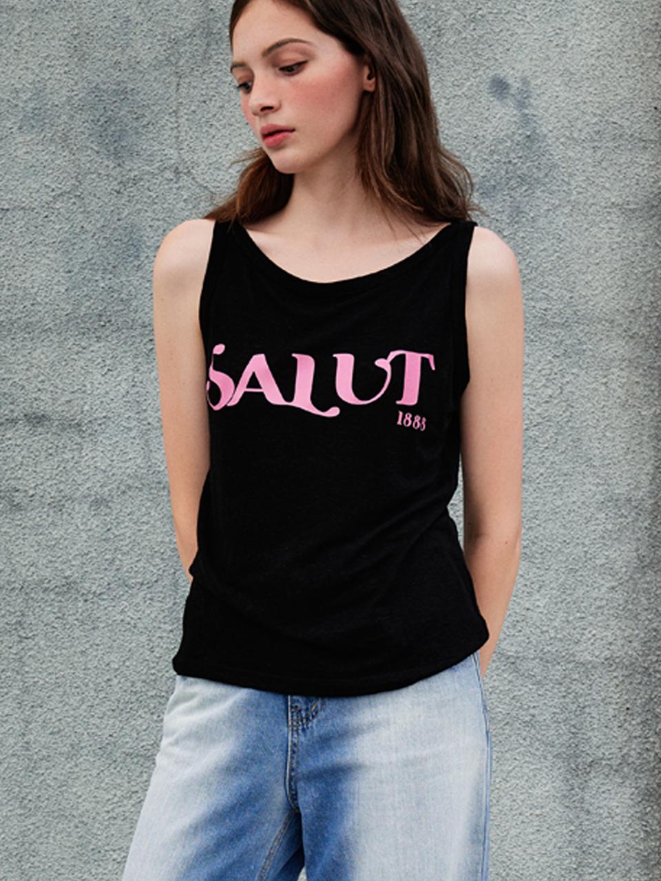 Sorry, Too Much Love Salut Linen Sleeveless Tee_Black Black