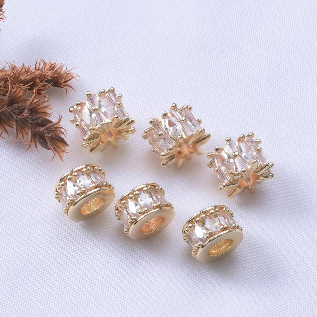 14K Gold-Filled Diamond-Set Barrel Spacer Beads for DIY Jewelry Crafting