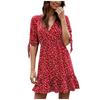 Fashion Women's Summer Sexy Deep V-neck Half Sleeve Print Ruffle Dress