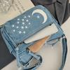 Borsa di Jeans a Spalla Singola Multi-cerniere Borsa a Tracolla Retrò Borsa per Mamma di Mezza Età