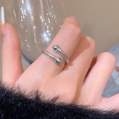 Bague Serpent Esprit Diamant Flash pour Femmes Design de Niche Luxe Léger Bague Indice Serpent à Deux Têtes Bijou Année d'Anniversaire