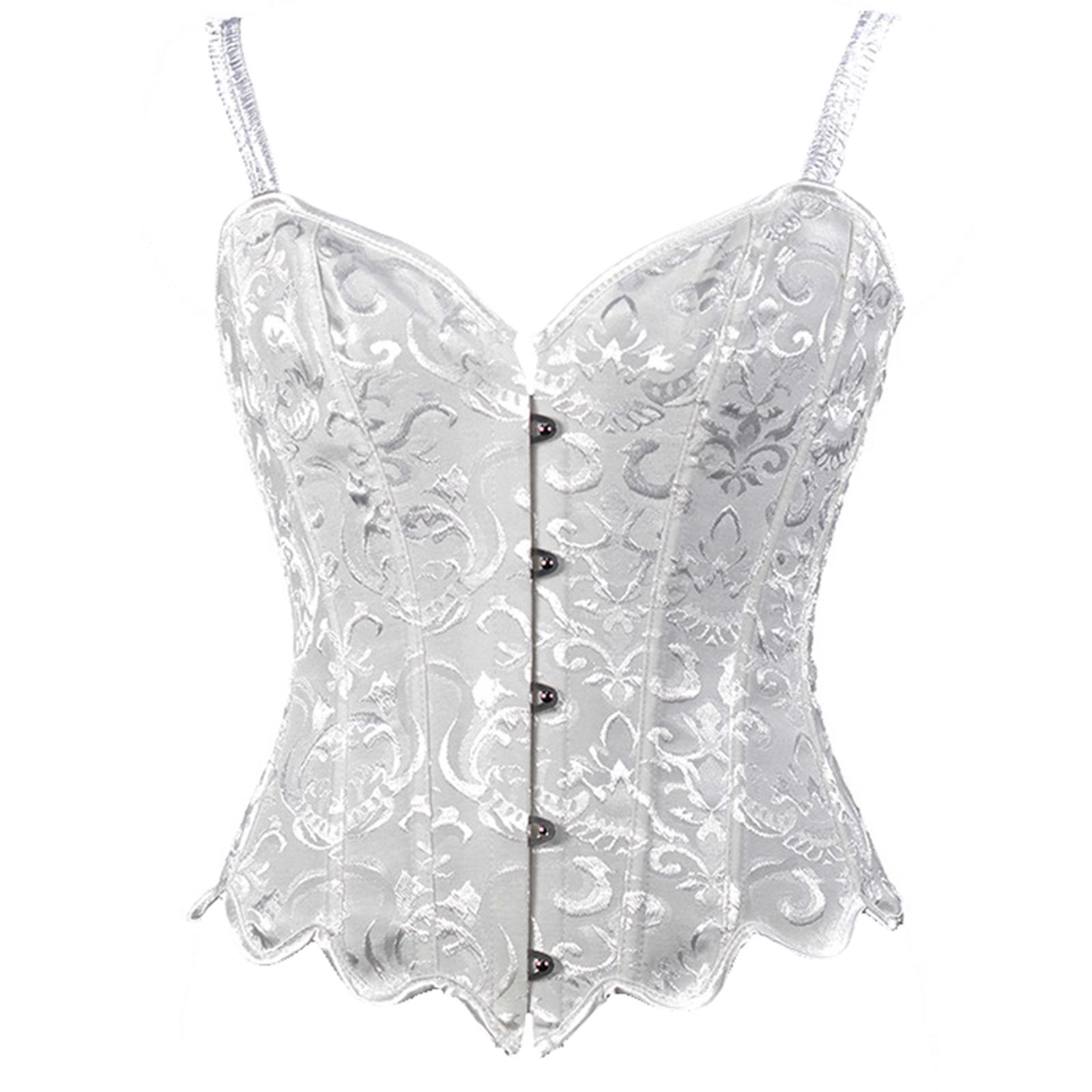 

Womens Vintage Lace Camisole Embroidery Tight Vest Button Down Tanks Top Suspender Corset Bustier Body Shaper M белый