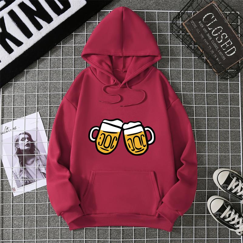 Hoodie Clinking Beer Mugs Print Lively Social and Festive Free Style Graphic Soft Fabric for Celebration-Themed Casual Looks