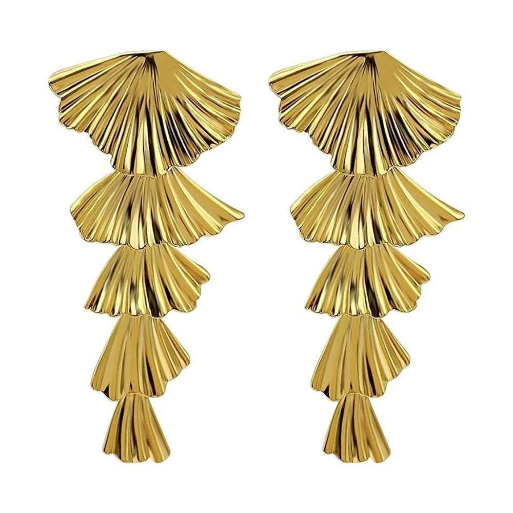 Hook Piercing Fan Tassel Earrings Elegant Exaggerated Earrings Vintage Long Earrings Party золотой