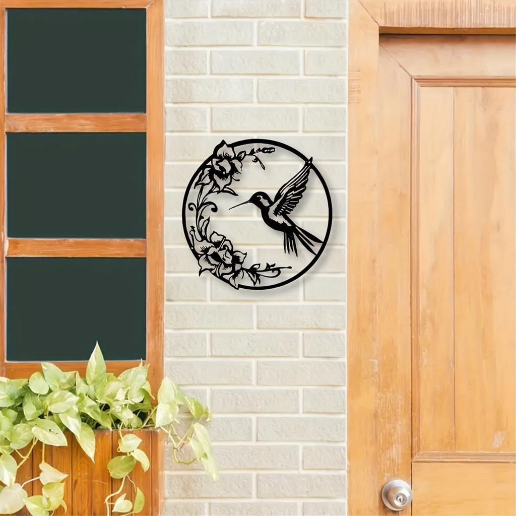 1pc Black Flower Bird Round Metal Wall Decor For Bedroom Living Room Garden Entrance Ornament Accessories 30*30cm