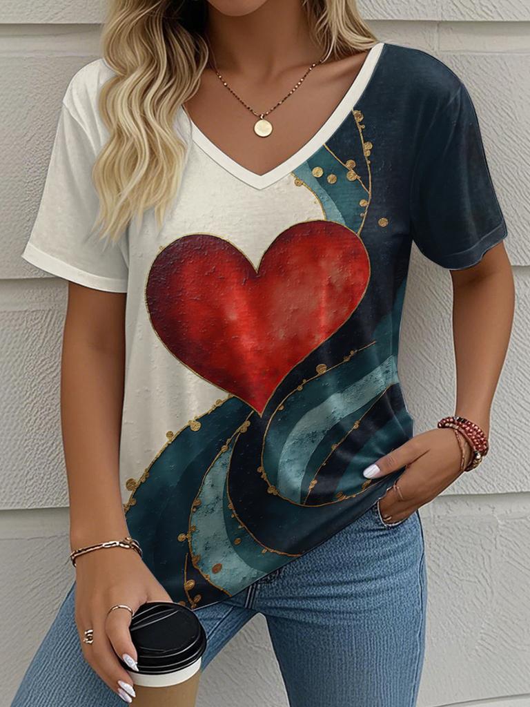 Letní gradientní 3D umělecký květinový potisk grafická halenka dámská s V-výstřihem módní retro oblečení volné oversized tričko