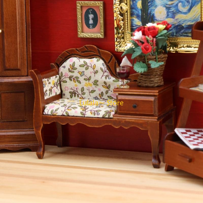 Y4QA Collector Grade 1 12 Scale Dollhouses Chaise Lounge Hand Carved Wooden Sofa Scenario Display Ready