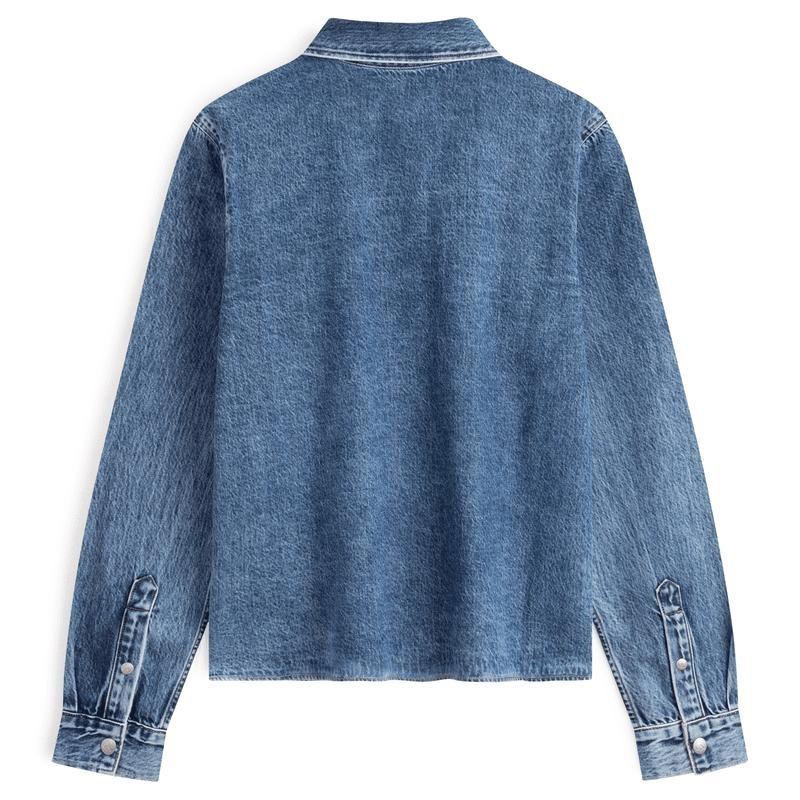 CALVIN KLEIN Jeans Vintage Tag Pocket Cotton Slim Fit Shirt Women Light Denim Blue J223851