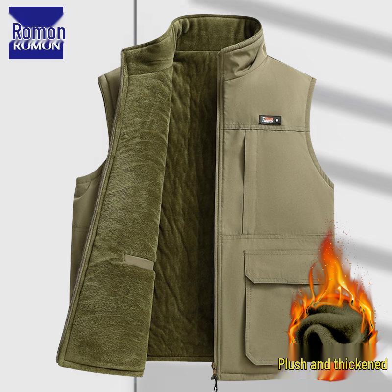 

Romon Fleece-Lined Down Vest for Middle-Aged Men: Warm, Thickened Autumn and Winter Wear for Dads and Seniors. 5XL (Recommended 80-95 kg)