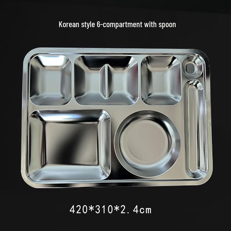 LETGANT 304 Stainless Steel 6-Compartment Divided Canteen Tray
