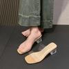 Fashion Transparent Crystal Heel Sandals Women's Outdoor Wear High Heels Sexy Thick Heel Ladies Slides Rubber Bottom PVC Material