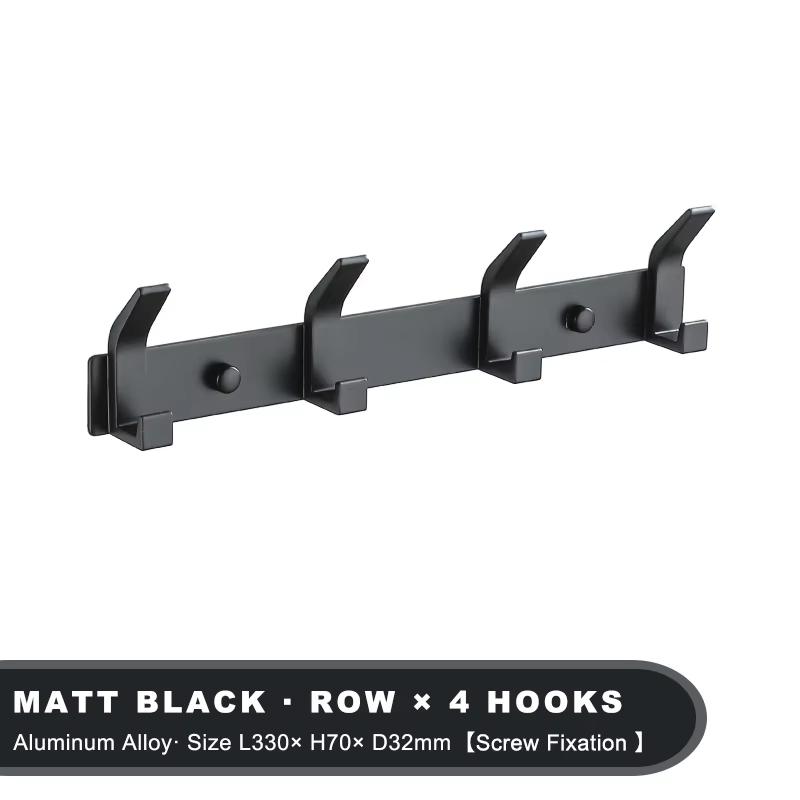 Modern Hanging Hooks For Wall Aluminium Black Towel Holder Bathroom Door Clothe Hanger Coat Rack Wall Mounted