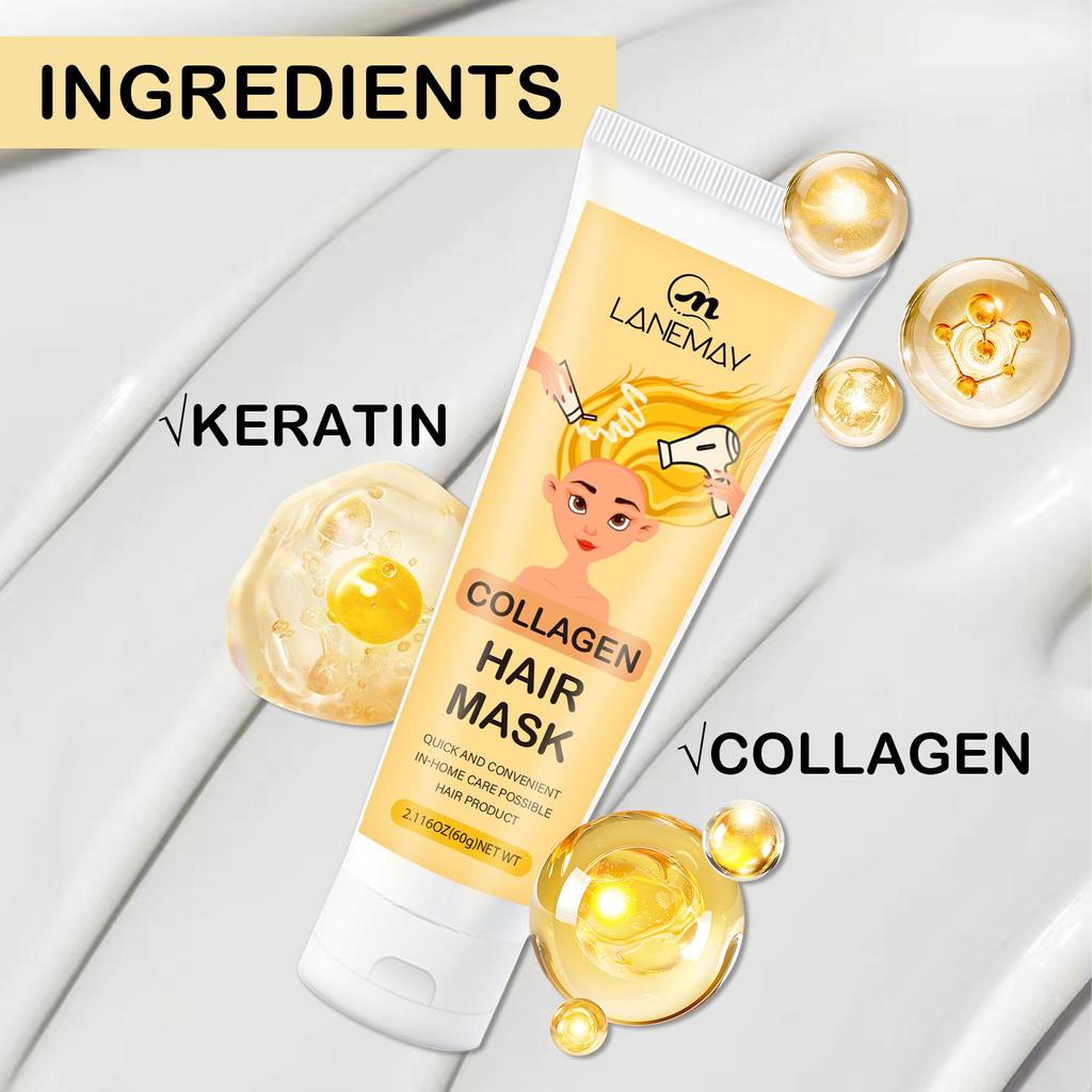 COLLAGEN HAIR MASK-Nourishing Deep Conditioner for Dry, Damaged Hair, Restores Elasticity & Shine, Alcohol-Suitable for Women & Men