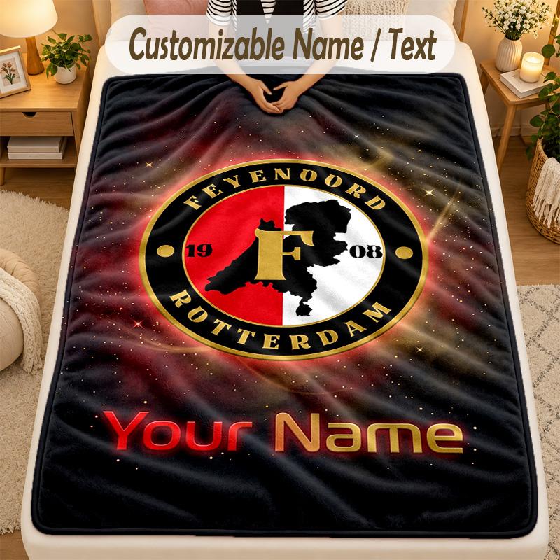 Flannel BlanketFeyenoord Custom Name Text Personalized Soft Warm Throw Blanket Home Decor Gift