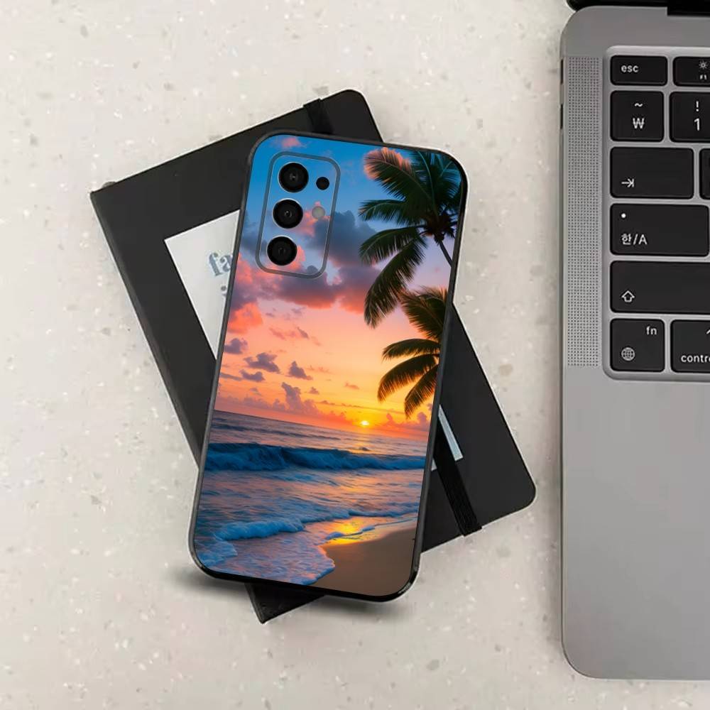 Sea Palm Trees Beach For Samsung Galaxy A73,31,32,72,41,53,52,71,22,5G,Note,J7,8,9 Soft Black  Silicone Phone Case