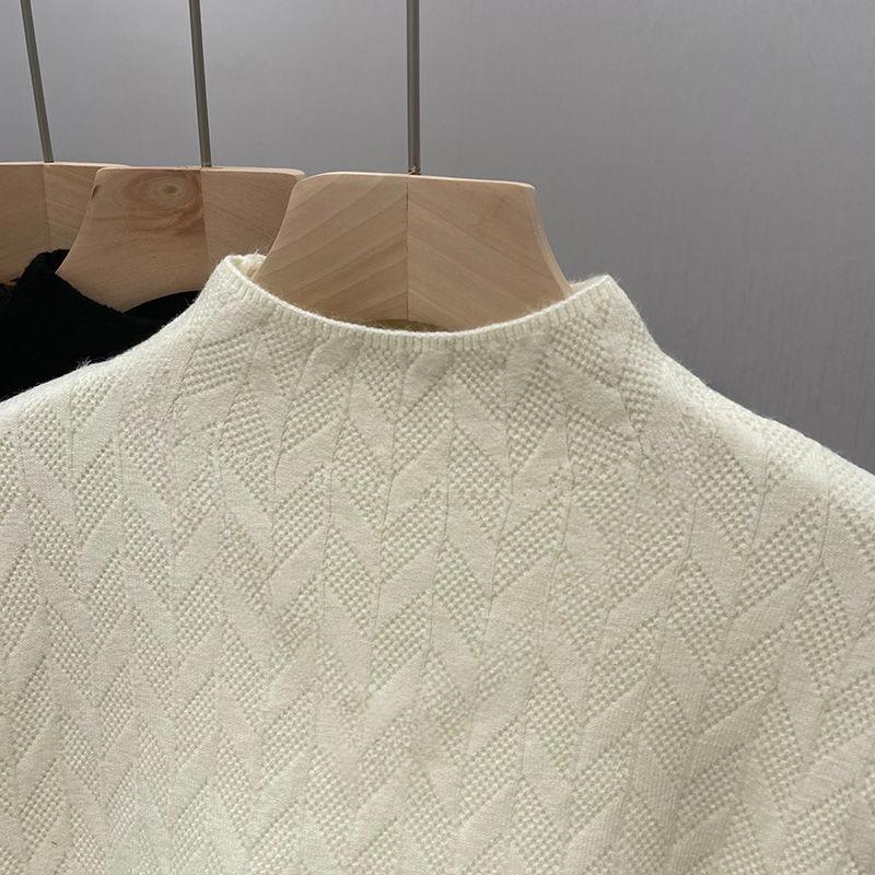 Dámský podzimní zimní nový módní kašmírový spodní svetr Teplý silný sametový pohodlný svetr s kulatým výstřihem