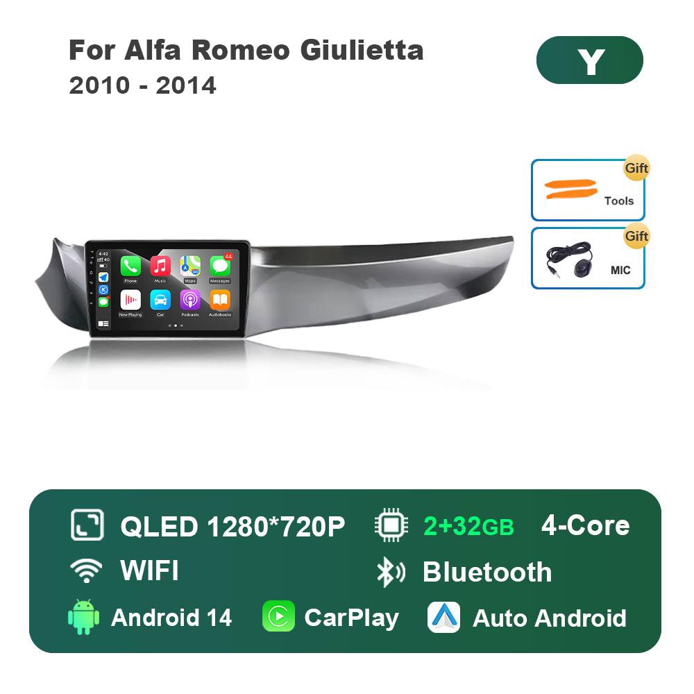 Android 14 System Car Radio Multimedia Player for Alfa Romeo Giulietta 2010 - 2014 GPS Navi WiFi IPS Touch Screen DSP Stereo 4G