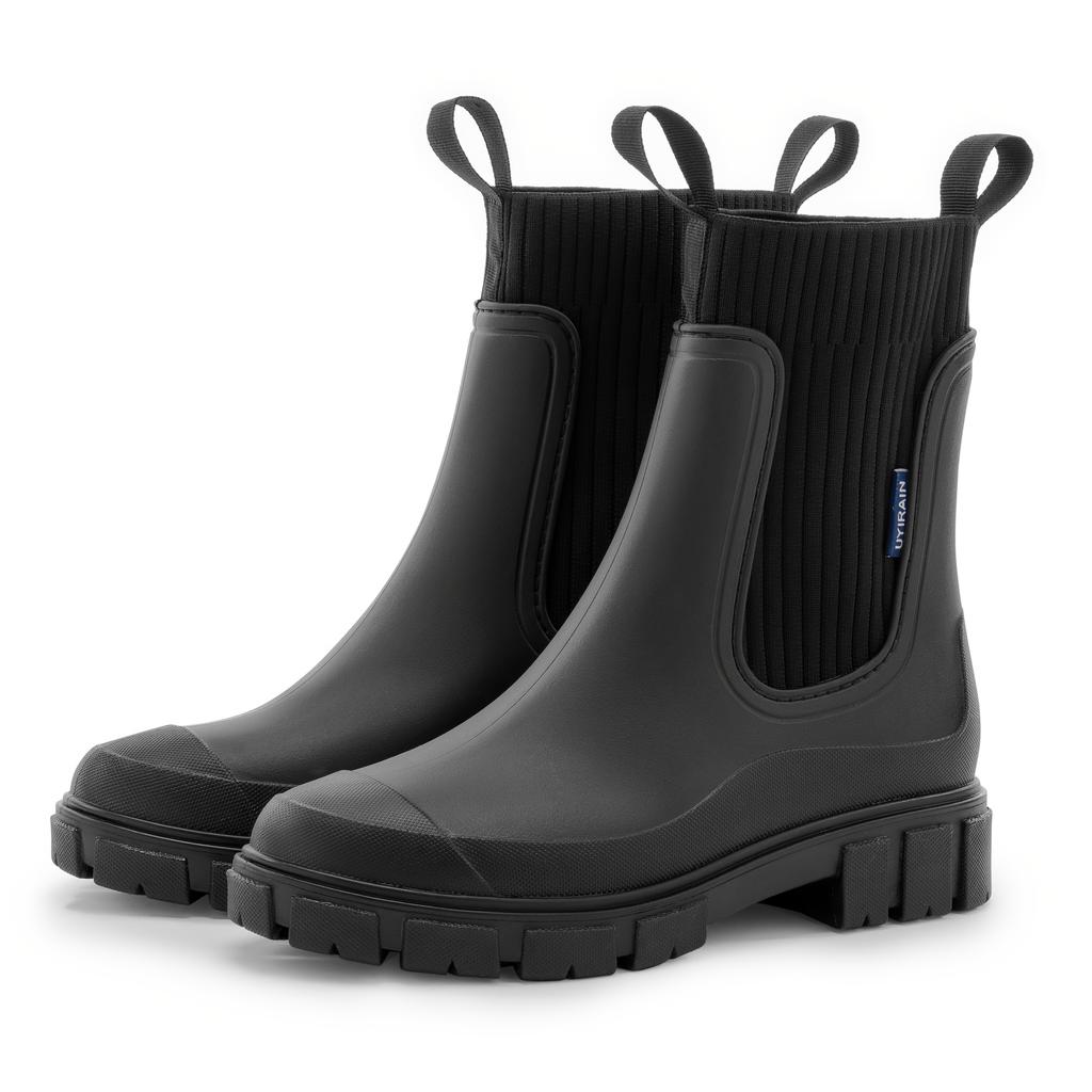 [Slip-Resistant Chelsea Boots] Slip-Resistant Chelsea Rain Boots | Women's Round Toe, PVC Upper & Sole, Comfortable Fabric, Versatile Outdoor Footwear