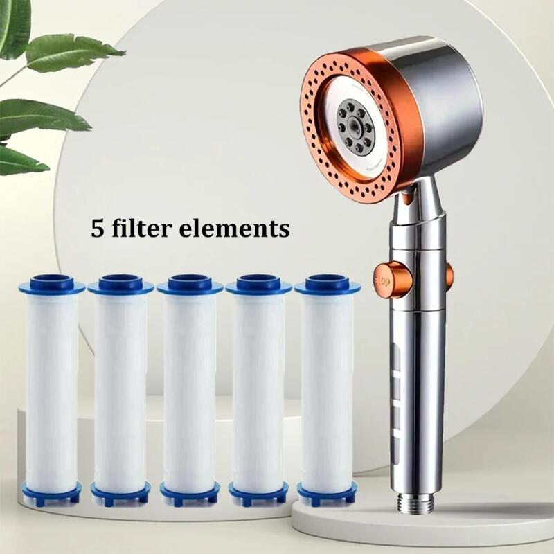 Soffione Doccia ad Alta Pressione a 5 Modalità Risparmio Idrico Filtro Portatile Manuale con Elementi Filtranti Arresto a un Pulsante Set di Accessori per Bagno