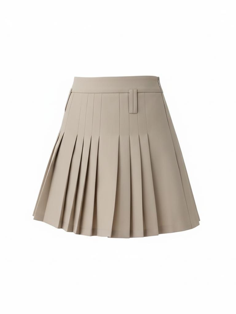 Chaenseseunoi Classic Preppy Box Pleated Skirt (Charcoal Beige)/W261Sk03