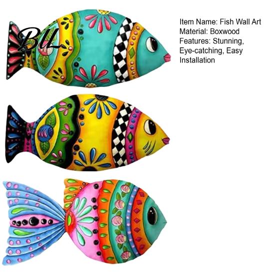 Decorazione Murale Pesce Usurato 3 Pezzi Legno Spiaggia Nautico Costiero Tropicale Oceano Arte Animale Stampato Colorato Ornamenti da Appendere per Casa sul Lago Camera da Letto