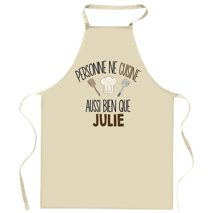Planetee Tablier Personne ne cuisine aussi bien que JULIE | Cadeau original Prénom pour Cuisinière | Vêtement Blouse protection