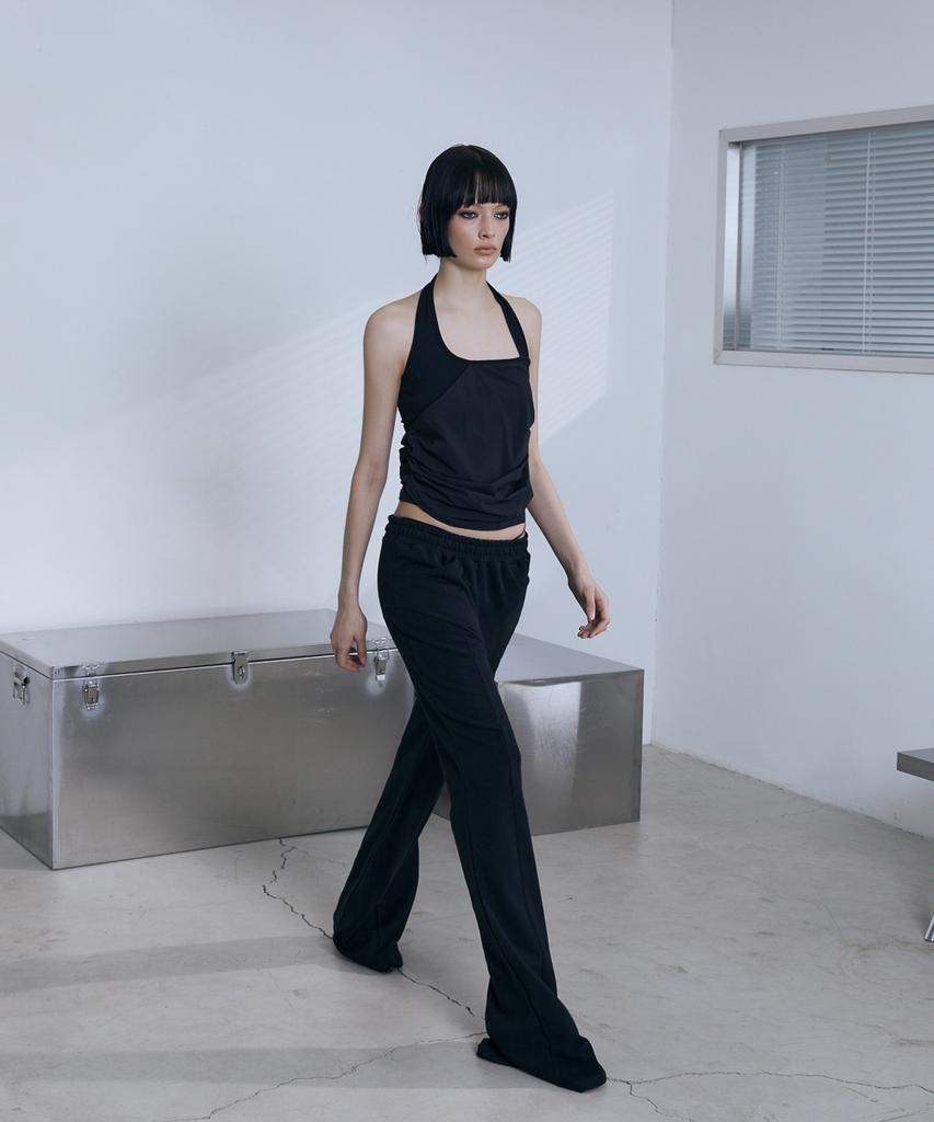 Bunteu Low-Rise String Bootcut Pants (Black)