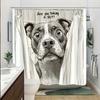 1Pc "Pit Bull Shower Peeker" Bathroom Curtain - Grayscale Pit Bull With Wide Eyes, Humorous "Are You Pooping?" Text, Durable