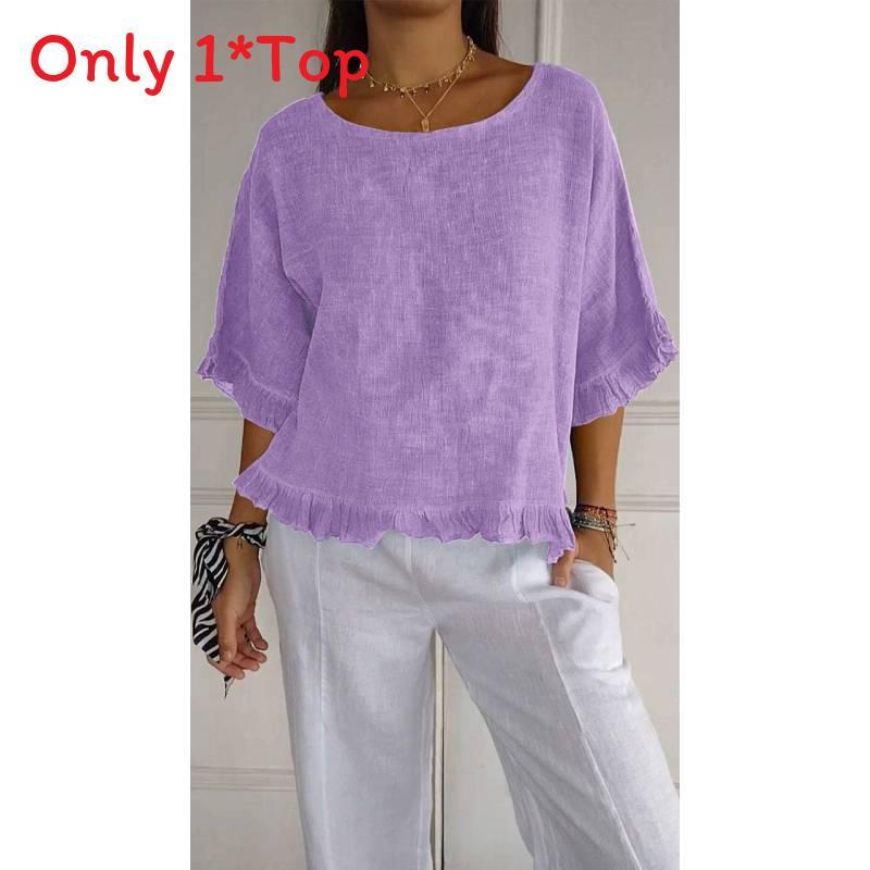 T-shirt Basic Estiva da Donna in Cotone e Lino, Vestibilità Larga, per Uso Casual