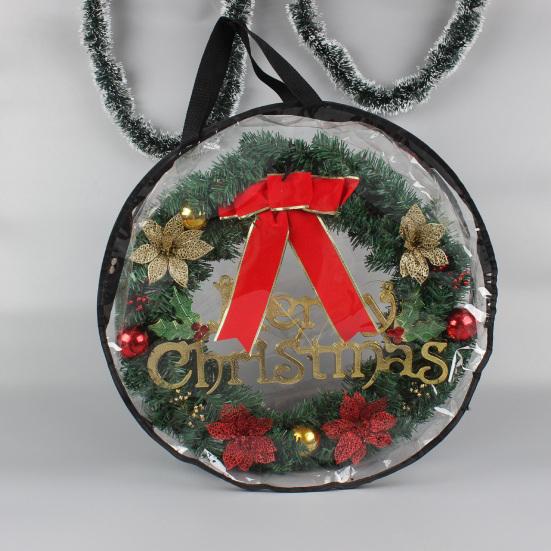 1/2 Pcs Garland Storage Bag Round PVC Transparent Dustproof Design Easy To Carry Handle Christmas Wreath Storage Bag