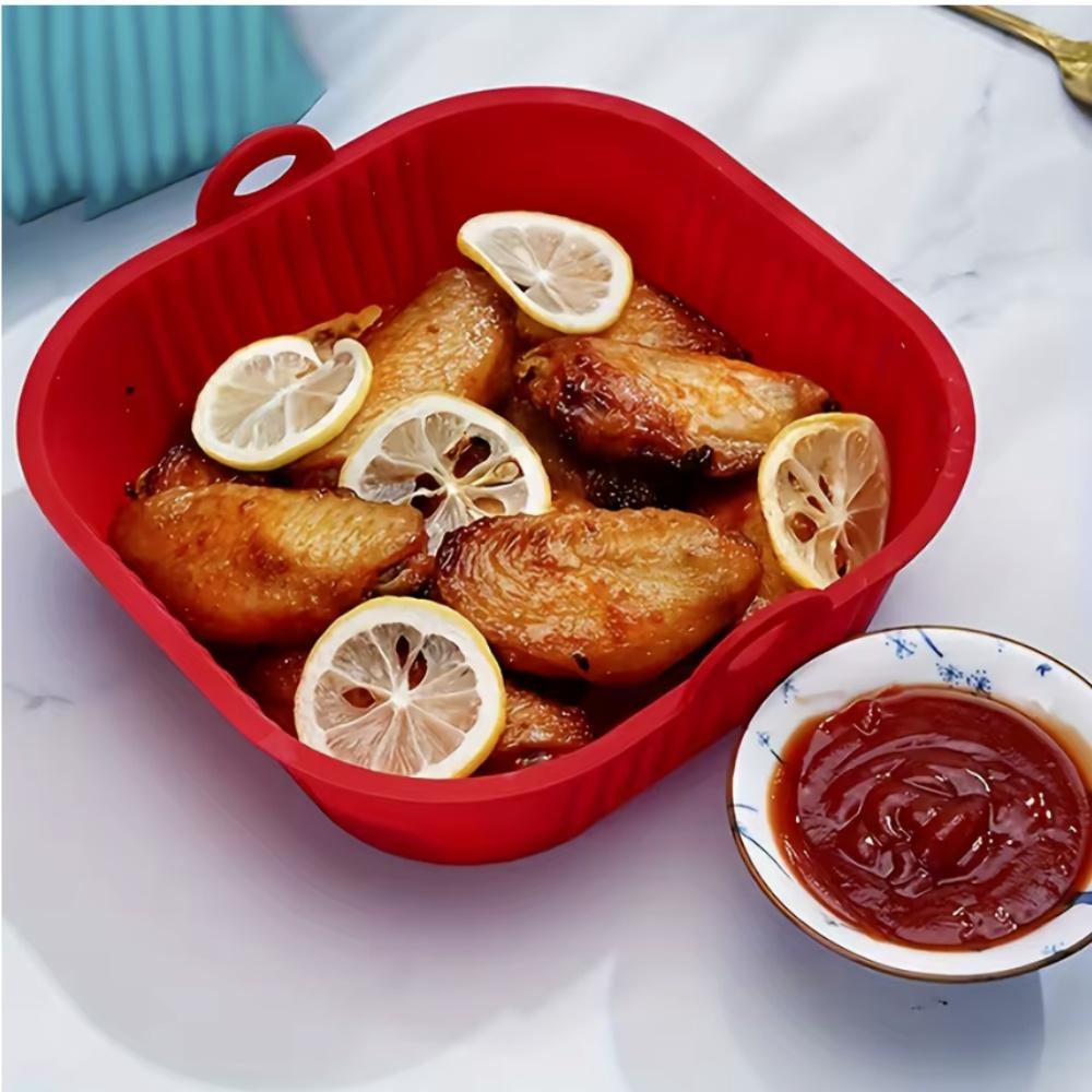 1PC- Silicone Air Fryers Oven Baking Tray Pizza Fried Chicken Airfryer Silicone Basket Reusable Airfryer Pan Liner Accessories