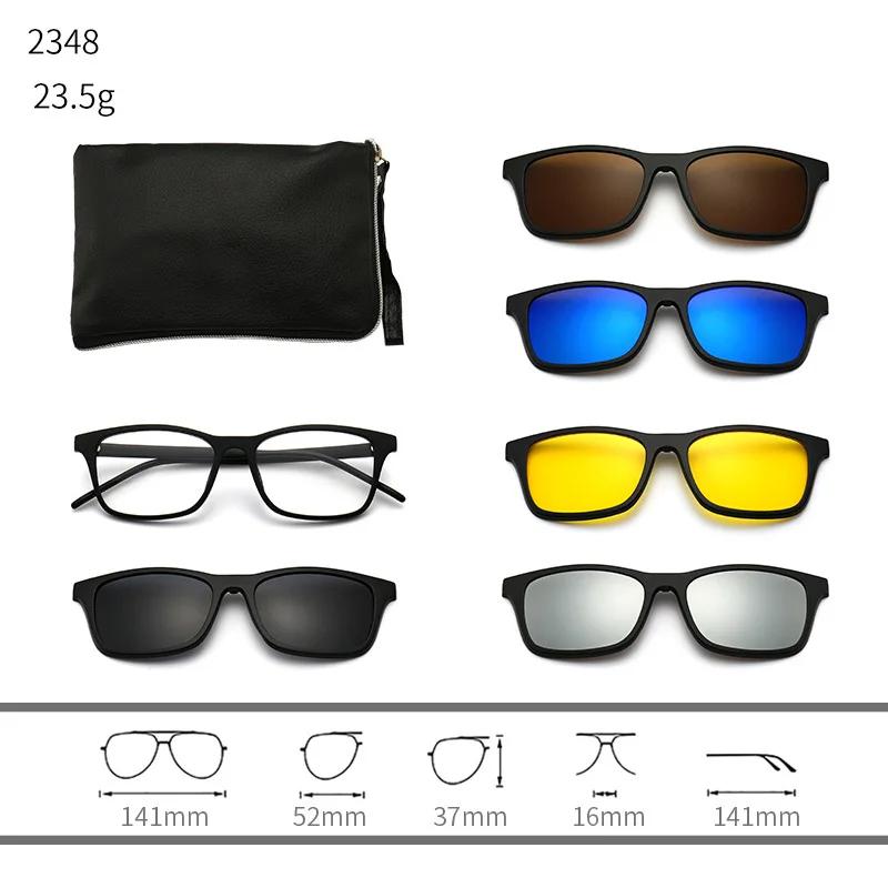 23XXA Gather 6PCS Magnetic Polarized Clip On Sunglasses Women Men Plastic Frame for Night Driving Sunglasses UV400