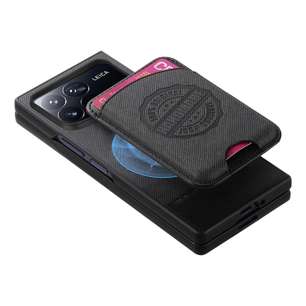 For Xiaomi Mix Fold 4 5G Case Compatible with MagSafe Denim Texture Leather Back Cover with Card Bag