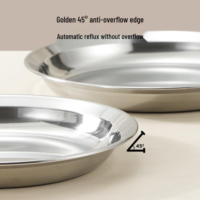 Xuanbo 304 Stainless Steel Anti-overflow Flat-bottom Round Steaming and Prep Plate