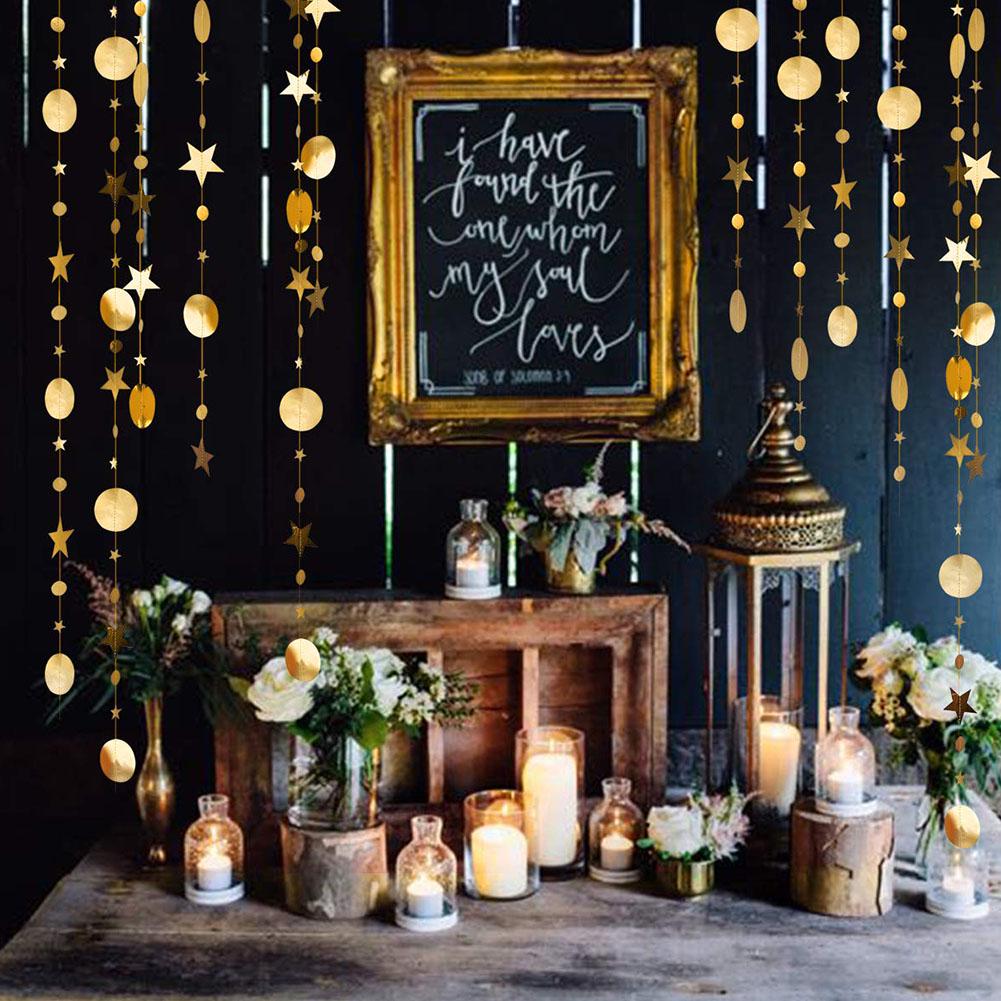 4m Five-Pointed Stars Round Mirror Effect Hanging Banner Bunting Party Decor