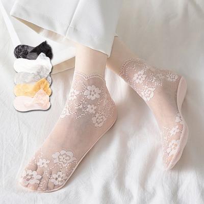 Calcetines de Encaje para Mujer Malla Transparente Encaje Floral Tobilleros Verano Ultra Finos Red