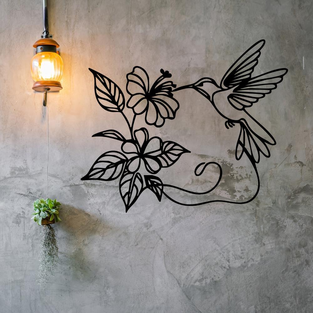 Hummingbird Hibiscus Metal Wall Art Decorative Mural Rust Resistant Nature Lovers Home Garden Gift Valentine Mother Day 1pc