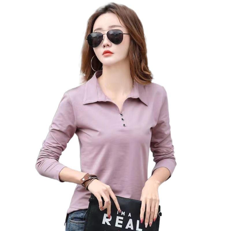 T Shirt Office Woman Spring Casual Long Sleeve Lapel T-shirt Autumn Loose Korean Style Plus Size