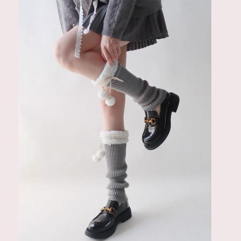 

Women New Autumn Winter Lamb Wool Warm Wool Ball Socks Japanese Cute Leg Cover Keep Warm Leg Warmers One Size