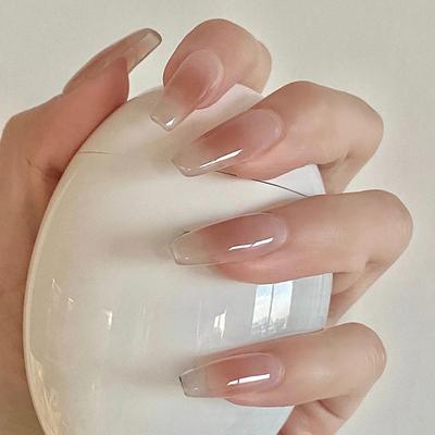 Konstnaglar Långa Gradient Naken Färg Bärbara Naglar Temperament Rouge Nageldekorationer Rena Vitgörande Minimalistisk Ren Längtan 24 Stycken